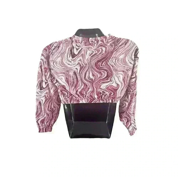 Womens Red White Marble Design Crop Top‎ Balloon Sleeve Size Medium M Midriff - Picture 8 of 13